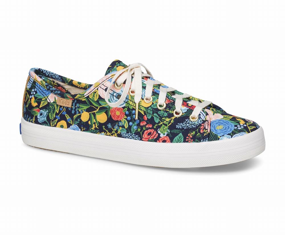 Women's Keds x Rifle Paper Co Kickstart Garden Party Wide Width Shoes Navy Multicolor 0638974DW - So